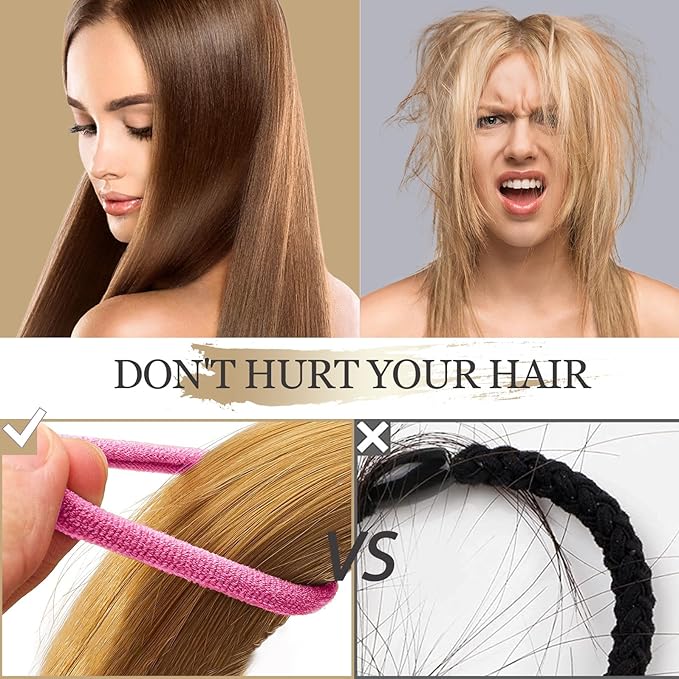 Nylon Hair Ties - No Damage,Strong Soft Cotton Hair Bands Accessories for Thick Hair 100PCS Ponytail Holders for Women Girls