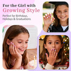 16 Sizes Press on Nails Kit for Kids - 32 Pieces French Almond Fake Nail Tips for Girls 8-12 Years Old with Jelly Nail Adhesives & No-Lamp Nail Glue, Birthday Christmas Gifts (Pink Ice Cream)