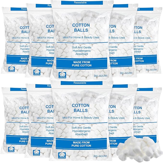 2000 Pcs Soft Cotton Ball Bulk Organic Medium Cotton Ball for Absorbent Multipurpose Pure Nail Polish Remover Makeup Removal First Aid Face Crafting Cleaning Skin Applying Lotion