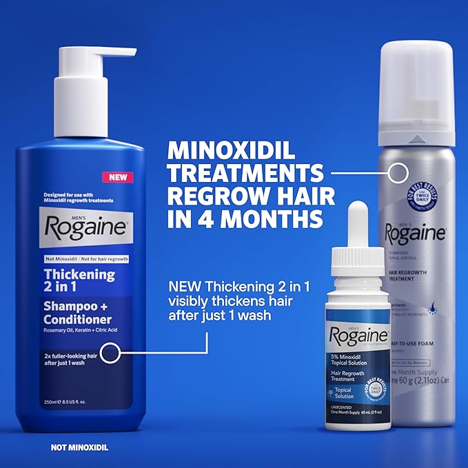 Men’s Rogaine Extra Strength 5% Minoxidil, Topical Solution for Thinning & Hair Loss, Clinically Proven FDA Approved Minoxidil for Men Treatment, Regrow Fuller Hair, 3 Month Supply, 3 Bottles
