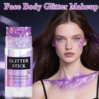 MEICOLY Light Purple Hair Glitter Stick for Women,Halloween Face Glitter Stick Spirit Week Wear,Women Costume Sparkle Chunky Glitter Makeup,Waterproof Body Glitter for Party Rave Festival