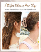 Mesovor 2 Styles Silicone Flexible Hair Claw Clips, 6 Pack Soft Bendable Hair Clips for Women | Rectangle Small Large Cozy Hairclips (White, Light Khaki, Dark Khaki)