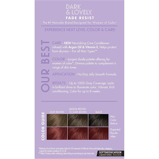 SoftSheen-Carson Dark and Lovely Fade Resist Rich Conditioning Hair Color, Permanent Hair Color, Up To 100 percent Gray Coverage, Brilliant Shine with Argan Oil and Vitamin E, Rich Auburn (Pack of 2)