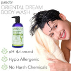 PURA D'OR 16 Oz Oriental Dream Body Wash – Invigorating Lemongrass Scent – Aloe Vera Based, Infused with Tea Tree & Eucalyptus Oils – pH Balanced, Sulfate-Free, Hypoallergenic, Vegan – For Men & Women