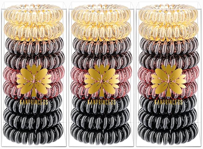 27 PCS Spiral Hair Ties,No Crease Coil Hair Bands, Phone Cord Hair Ties for Thick Hair - Women Ponytail Holder Elastics（Brown series)