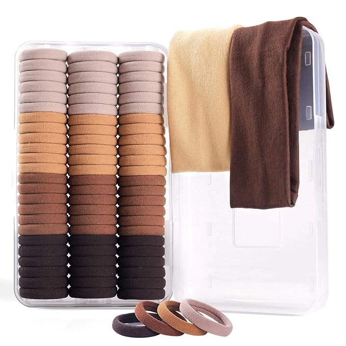72PCS Brown Hair Ties No Damage & Ponytail Holders,Hair Elastics with Hair Bands for Women's Hair (1.6in Brown)