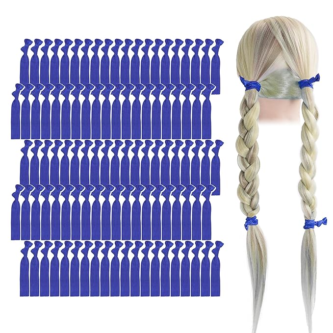 MEEDEE Royal Blue Hair Ties for Women - 100 Pack Soft Knotted Ribbon Hair Ties, No Crease, No Damage, Ouchless for Pony Tails, Yoga, and Elastic Bracelets