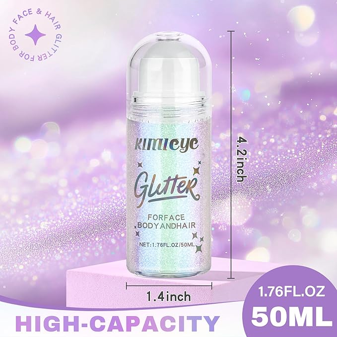 Roll-on Face Body Glitter Gel for Women and Kids, 50ml Large Capacity Holographic Chameleon Color Changing Glitter Gel Shimmer Makeup for Singer Concert Festival Rave Accessories, Sparkling Pink