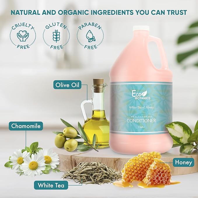 Terra Pure 1-Shoppe Eco Botanics Natural Conditioner with Raw Honey & White Tea | Gallon Jug Bulk Toiletries for Airbnb, Vacation Rentals, and Home Bathroom | Refill For Soap Dispensers
