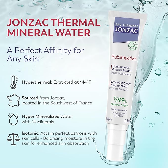 JONZAC Eau Thermale Sublimactive Organic Anti-Aging Eye & Lip Contour Cream - Reduces Fine Lines and Puffy Eyes - Dark Circles Reduced - Natural Skin Care - 0.5 fl oz