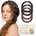 Mulberry Silk Skinny Hair Match Scrunchies for Women, Anti-Breakage Hair Ties for Curly, Thick & Thin Hair, 100% Silk, Satin Hair Scrunchies for Buns & Ponytails, Brown/Medium/Deep Brunette, 4-Pack
