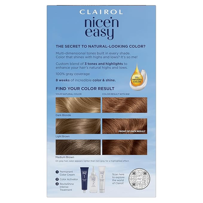 Clairol Nice'n Easy Permanent Hair Dye, 6W Light Mocha Brown Hair Color, Pack of 3