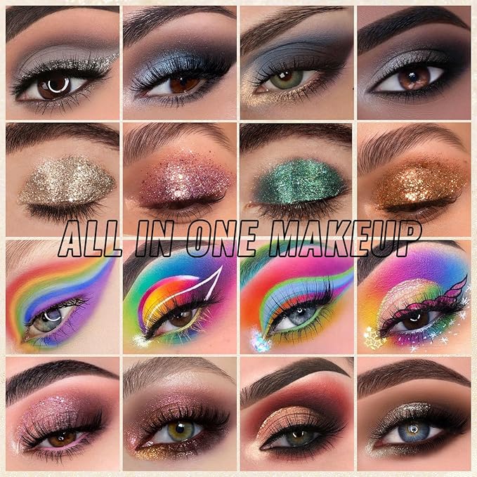 UCANBE Eyeshadow Palette with 15 Brushes Makeup Sets, Pigmented Eye Makeup Pallet Holiday Gift Set, Matte Smokey Rosy Neutral Glitter Eye Shadow Powder & Contour Highlight Blush All-in-One Make Up Kit