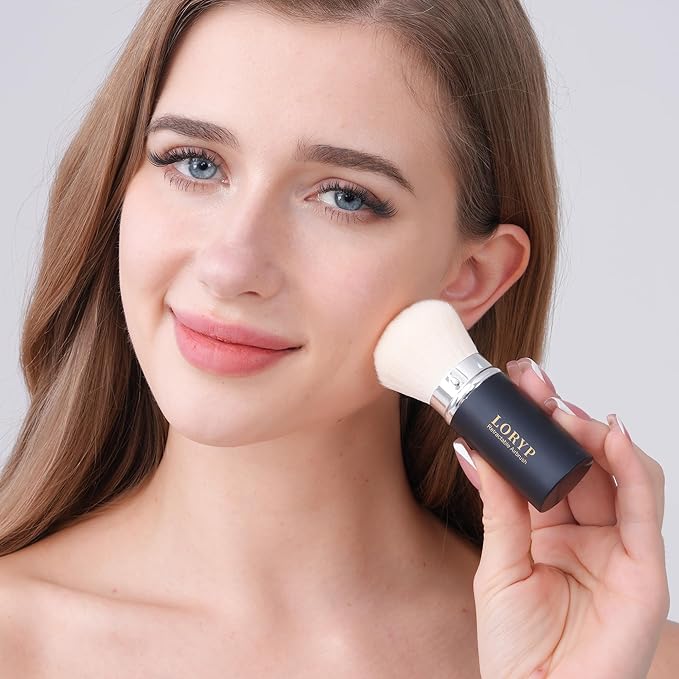 LORYP Retractable Makeup Brush Matte Black Kabuki Foundation Brush for liquid Cream and Powder Makeup 2 Pack Travel Makeup Brush Set