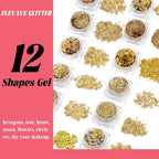 Body Glitter Face Glitter, Hair Glitter for Kids, 12 Shapes Fine Chunky Glitter Gel for Women Girls Makeup Sparkles Party Mermaid Sequins Rave Accessories Singer Concerts Festival (Gold Scheme)