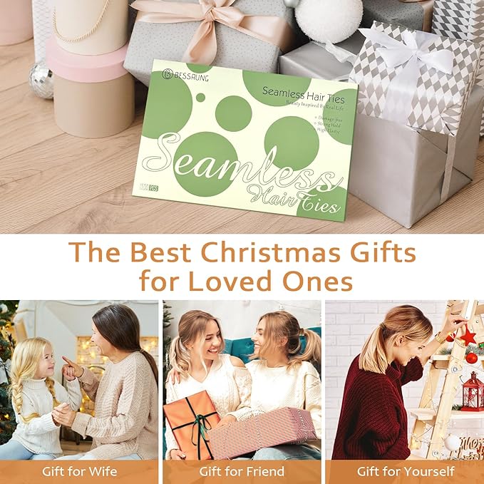 100 Pcs Thick Seamless Hair Ties, Ponytail Holders Hair Accessories No Damage for Thick Hair Christmas Gift(Light Brown Colors)