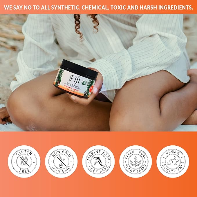 Organic Fiji Raw Cold Pressed Coconut Oil for Hair, Skin, Face & Body | Relaxing Massage Oil | Lemongrass Tangerine,12 oz for Women Men & Baby