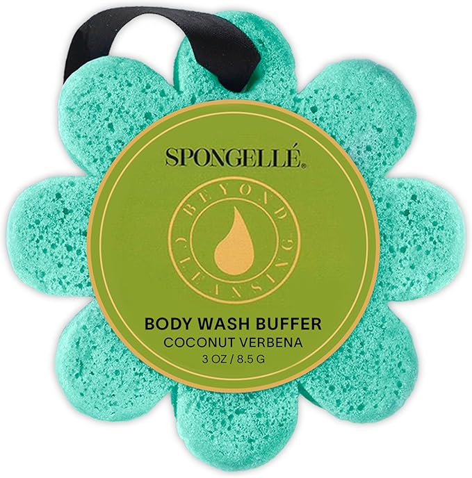 Spongelle Coconut Verbena Wild Flower Buffer Body Scrubber | Bath & Shower Loofah for Women | Exfoliator with Body Wash Infused Sponge | 14+ uses