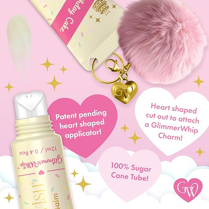 Glimmer Wish Glimmer Whip Hydrating Lip Balm – Moisturizing Lip Care with Organic Oils & Butters – Vegan Lip Moisturizer (Birthday Cake)