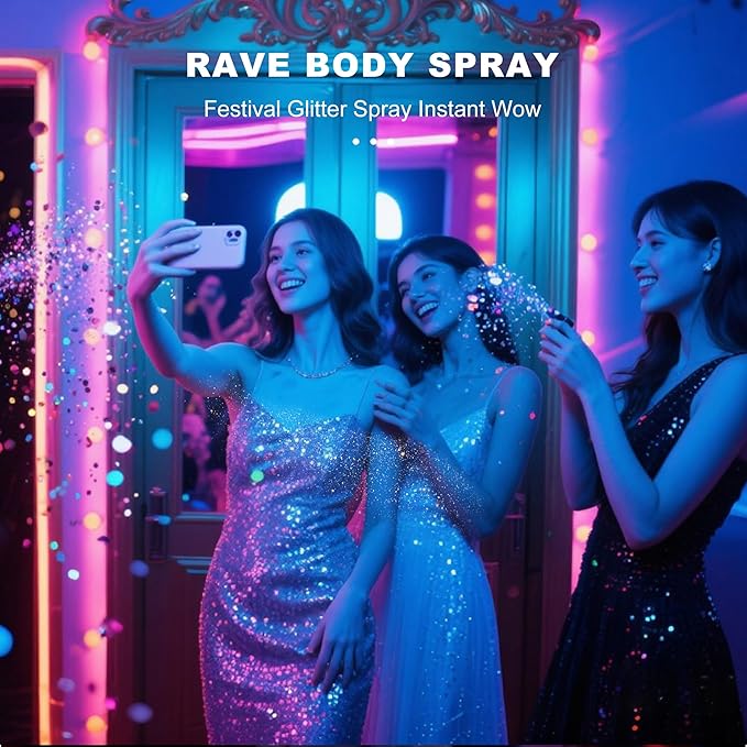 Body Glitter Spray, Glitter Spray for Hair Clothes and Body, Holographic Silver Glitter Hairspray for Grils – Festival, Rave, Prom, Stage, Nightclub, Cosplay Party Makeup 60ML