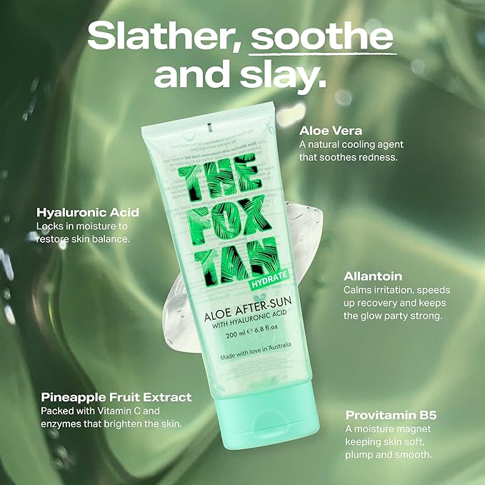 THE FOX TAN Aloe After-Sun Gel, Cooling, Soothing & Hydrating for Sunburnt & Dry Skin, Promotes Long-Lasting Tans, Vegan & Cruelty-Free, 200mL