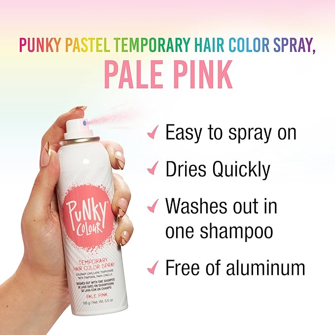 Punky Temporary Hair Color Spray – Pale Pink, Instant Vivid Temporary Hair Dye for Women, Wash Out, Hair-Color Spray, 3.5 oz, 1 Pack