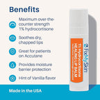 FixMySkin 1% Hydrocortisone Healing Lip Balm, Vanilla – Soothes Dry, Cracked & Irritated Lips, Relieves Chapped Lips, Cold Sores & Eczema, Dermatologist Developed, Travel-Friendly Tube, 0.15 oz