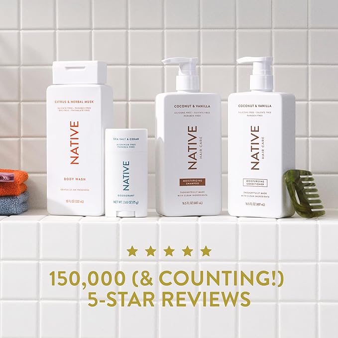 Native Coconut & Turmeric Shampoo and Conditioner Contain Naturally Derived Ingredients | All Hair Types, Color & Treated, Fine to Dry Damaged, Sulfate & Dye Free - 2-Pack