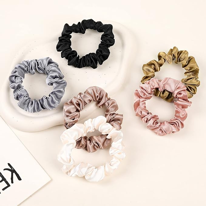 Satin Silk Hair Ties Small Scrunchies for Women Girls Ponytail Holders 20 Pcs Mini Bulk Scrunchies Elastic Hair Bands for Thick Curly Hair Pony Tails Hair Ties