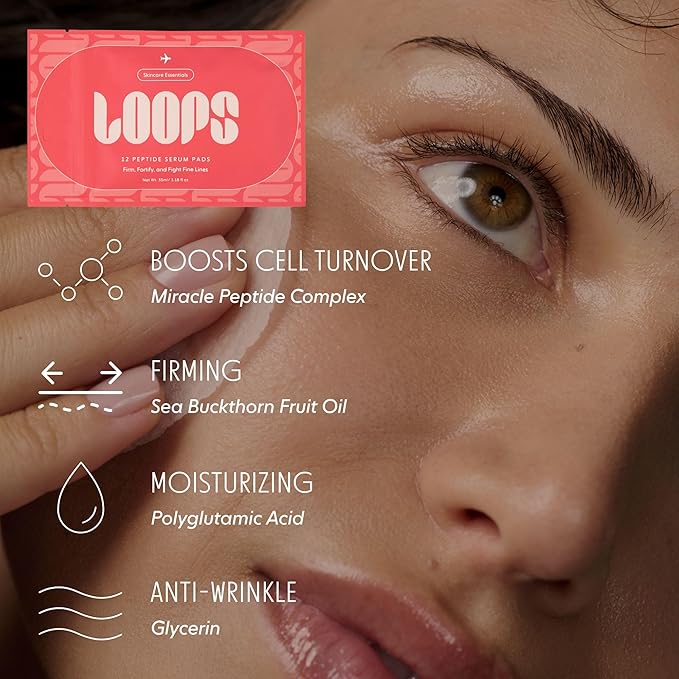 LOOPS Peptide Serum Korean Skincare - Firm, Fortify, Fight Fine Lines - Anti-Wrinkle & Moisturizing - Pre-soaked Veocell Embo Pad - Peptide Complex to Rejuvenate and Prejuvenate Face - Gifts for Women