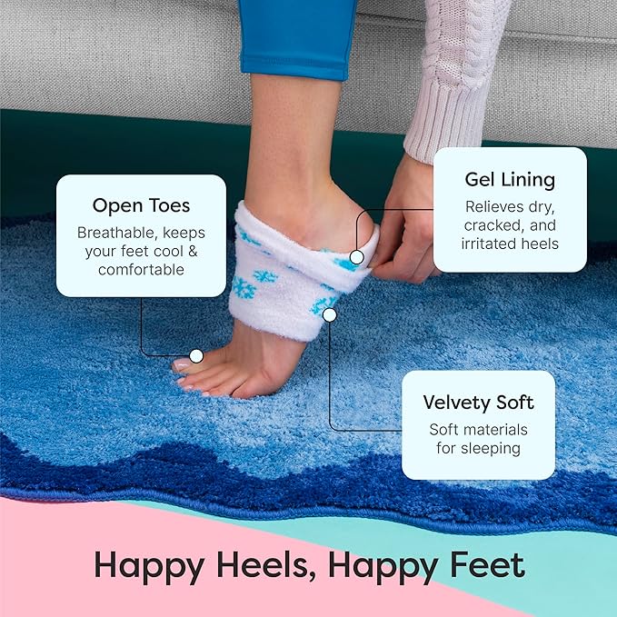 ZenToes Moisturizing Socks for Cracked Heel Treatment, Vitamin E, Olive Oil and Jojoba Oil Heel Socks, Stocking Stuffers for Women, Spa Self Care Gifts for Women (White & Blue Snowflake, Regular)