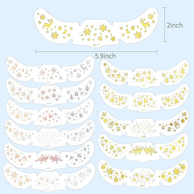 Face Glitter Freckles 12 Pcs Christmas Temporary Face Tattoos Stickers Waterproof Sparkle Face Speckles Makeup Patches Cute Body Temporary Tattoo Rave Accessories for Women Music Festival Accessorie