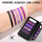 Purple Eyeshadow Palette with Mirror Lilac Violet Plum Tones Matte Shimmer Glitter 6 Colors Mini Eye Shadow Pallet Travel Size Highly Pigmented for Fairy Witch Goth Halloween Costume Makeup