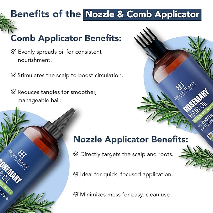 Botanic Hearth 100% Pure Rosemary Oil for Hair Growth (6.7 fl oz)| Infused with Biotin, Jojoba & Castor Oil | Hair Oil Repairs Dry Damaged Hair, Strengthening, Healthier Hair- Hair Tonic