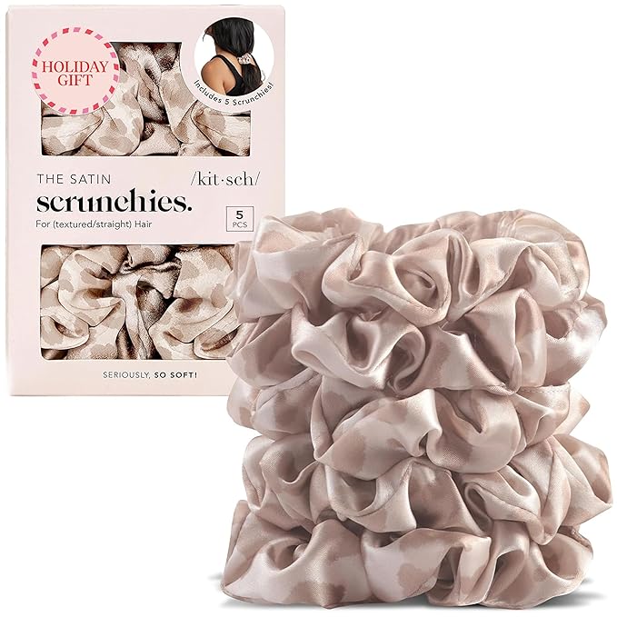 Kitsch Leopard Prints Satin Scrunchies for Women - No Crease Hair Ties for Girls, Scrunchies For All Hair Types and Textures, Perfect for Day or Night | Ideal Gifts for Women - 5 Pcs