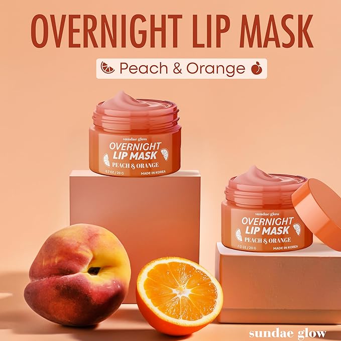 Lip Mask with Peach & Orange – Hydration, Lip Repair for Dry Cracked Lips & Smoothing – Dermatologist Tested, Korean Lip Care – 95% Natural, Clean Beauty, Cruelty-Free – 1 Pack