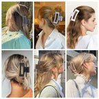 Square Hair Clips 3.5 Inch Medium Claw Clips Rectangle Hair Claw Clips 6 Pack Rubber Paint Jaw Non-Slip Thick Hair Accessories for Women Girls -Brown Grey