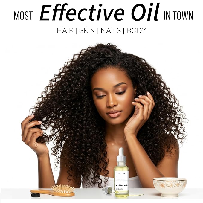 Organic Castor Oil (2 Fl Oz | Premium Grade), Cold Pressed, 100% Pure, Extra Virgin, Hexane Free, for Hair, Eyelash, Eyebrow, Cuticles, Nails, Skin, Belly Button & More.