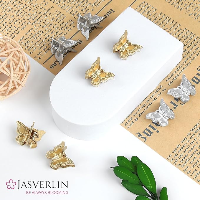 Mini Butterfly Hair Clips 50pcs - Non-Slip Metallic Silver Gold Hair Claws Clip Y2K 90s 2000s Small Tiny Cute Accessories Organizer for Women Girls Kids (Silver & Gold)