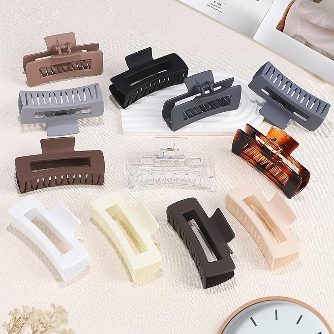 Large Square Jumbo Hair Clips - 4.1 Inch Big Jaw Clips for Thick Hair, 12 Pcs Bulk Accessories for Women and Girls - Neutral