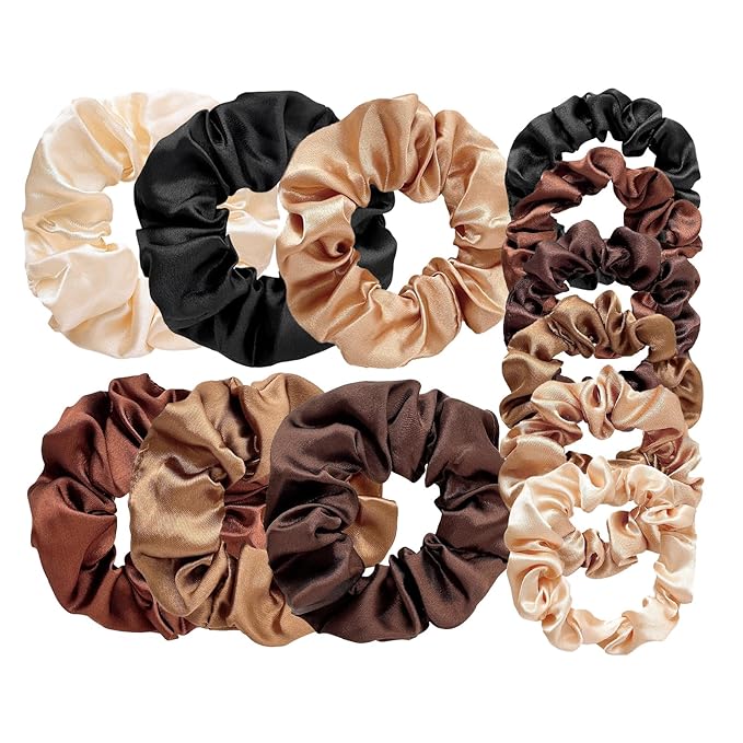 Satin Silk Hair Ties for Women,Soft Hairbands Ponytail Holder,Elastic Hair Ties for Women's Thick Curly Hair, Hair Accessories Decorations.(12pcs Vintage Colors)