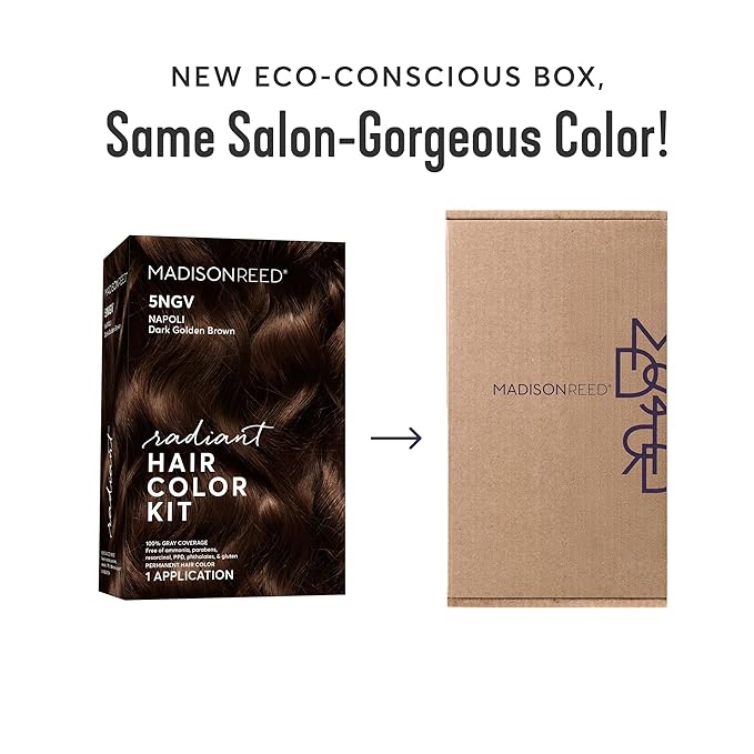 Madison Reed Radiant Hair Color Kit - 5NGV Dark Golden Brown with Warm Tones (Napoli Brown), Dimensional Gray Hair Blending Permanent Hair Dye, PPD-Free & Ammonia-Free, 2 Pack