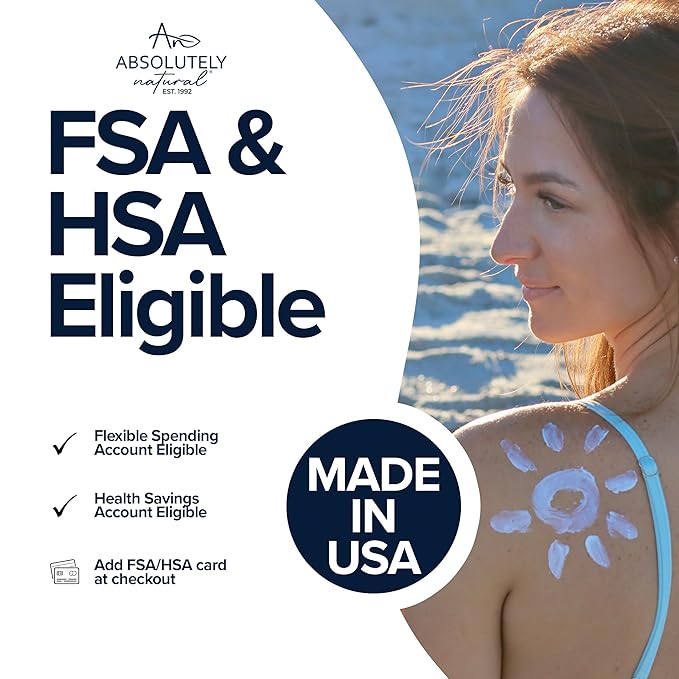 Absolutely Natural - SPF 15 Mineral Sunscreen - Broad Spectrum Water Resistant Moisturizer Lotion For Body & Face - With Non-Nano Zinc Oxide, Vitamin E, & Antioxidants - Made in USA, 3 Oz