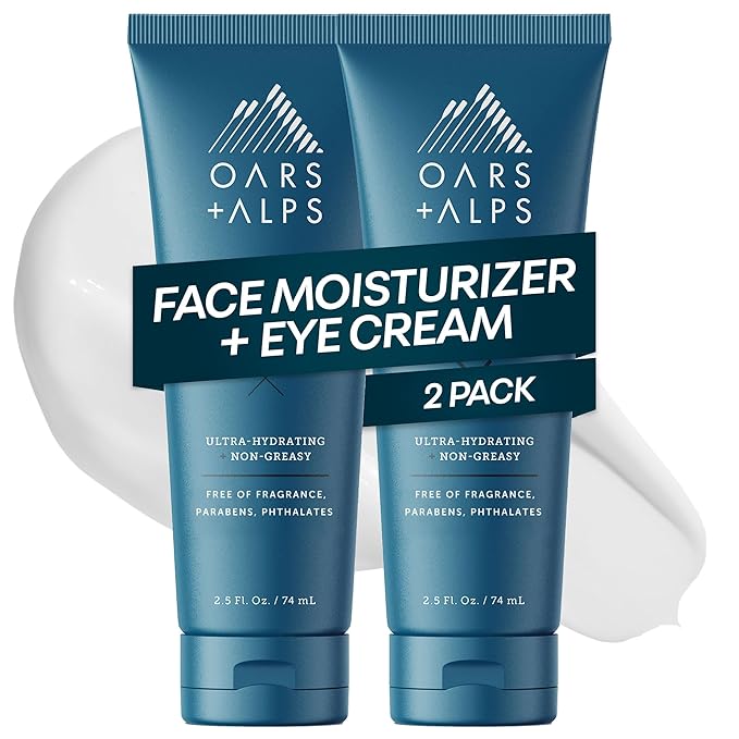 Oars + Alps Face Moisturizer and Eye Cream, Face Lotion with Aloe Leaf Juice and Vitamin E, Long Lasting, Hydrating Cream, TSA Friendly, 2.5 Fl Oz, 2 pk