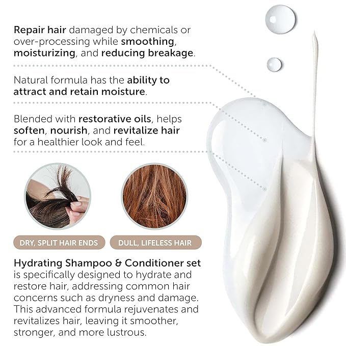 34 OZ Hydrating Shampoo & Conditioner Set for Dry, Damaged, Oily & Fine Hair | Strengthens Roots for Thicker, Stronger Hair, Nourishes Scalp, Reduces Breakage (Pack of 2)