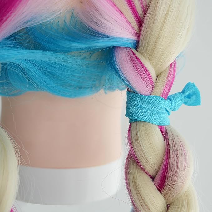 MEEDEE 100 Pack Blue Hair Ties For Women No Crease Soft Elastic Ribbon No Damage Blue Hair Ties Knotted Ouchless Hair Ribbon Yoga Hair Ribbons Elastic Bracelets