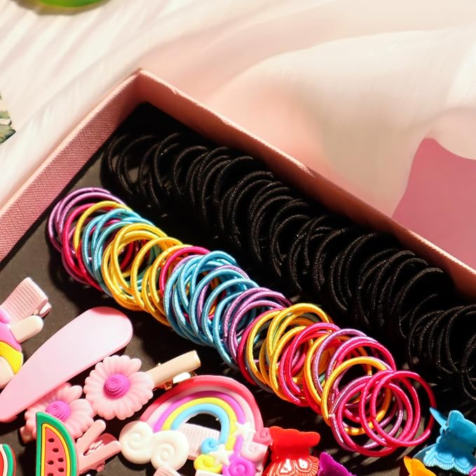 YANRONG Hair Accessories Set (1189PCS) - Candy Colors Eco-friendly Nylon Hair Ties, Disposable Rubber Bands, Hair Bands, and Hair Clips for Women and Girls - Pink