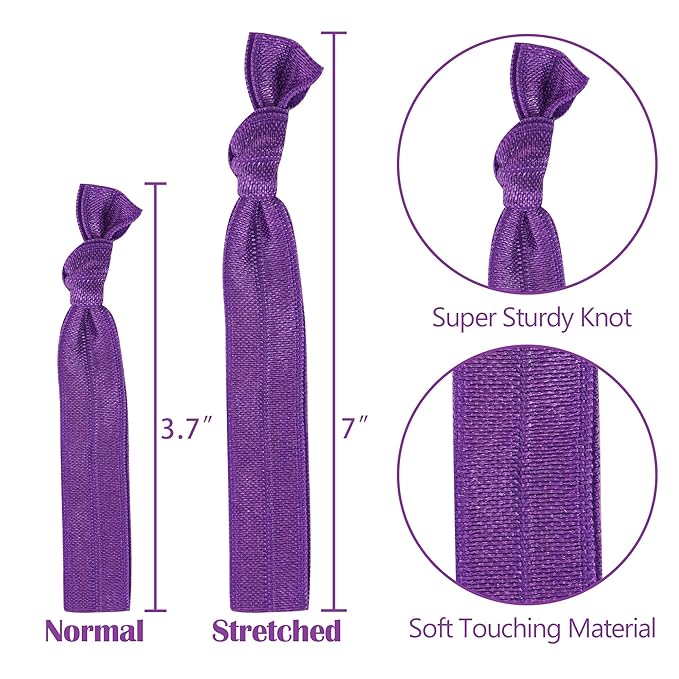 MEEDEE 100 Pack Purple Hair Ties For Women Purple No Crease Hair Ties No Damage Pony Tails Hair Ribbon Ouchless Elastic Knotted Hair Ribbon Yoga Hair Ribbons Elastic Bracelets