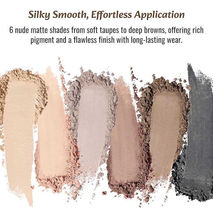 Nude Mini Eyeshadow Palette, 6 Colors Smoky Matte Taupe & Brown Neutral Eye Shadows, Highly Pigmented, Long-Lasting, Waterproof, Travel Size Makeup Palette with Mirror