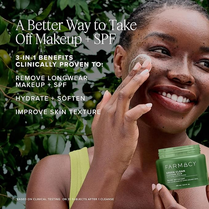 Farmacy Makeup Remover Cleansing Balm - Green Clean Waterproof Makeup Remover Balm + Oil Cleanser for Face - Gently Removes Make Up + SPF while Hydrating Skin (200ml)